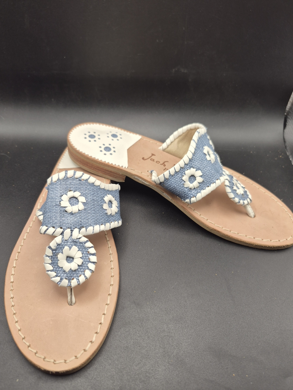 Jack Rogers 2960 Blue and White Flst Leather Sandals
